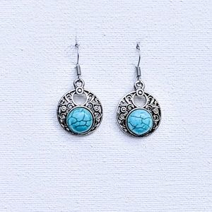 Turquoise Boho Vintage Silver tone Earrings #18